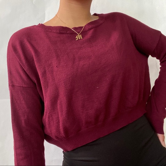 cropped long sleeve | burgundy / dark red / maroon - Picture 1 of 4